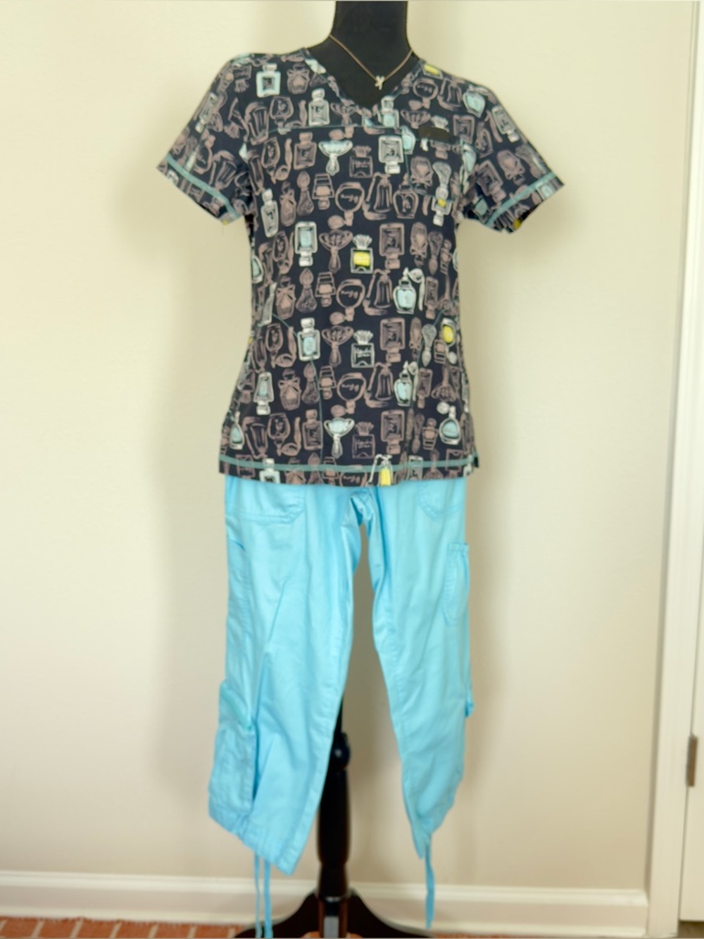 koi Women's  Scrub Set in Black with Light Blue Accents